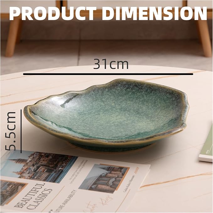 Ceramic Decorative Dish for Kitchen Counter,12'' Large Decorative Bowl, Key Bowl for Entryway Table, Modern Centerpiece Decor Dish for Home Decor Accents.(GREEN)