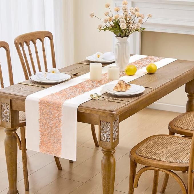Metallic Style Table Runner, Cotton and Linen Rose Gold Table Runners 90 inches Long,Pre-Pressed Metal Striping Process, Birthday Wedding Decorations for Living Room Decor(Rose Gold, 13"x90")
