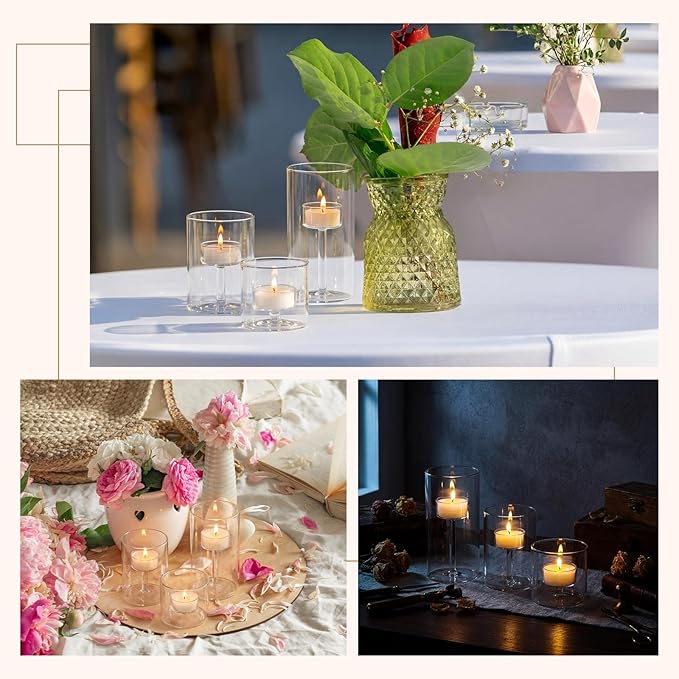 3 Set Hurricane Glass Candle Holders Pillar Votive Hand Blown Clear Cylinder Vase Modern Rustic Table Centerpieces Bulk 3 Sizes (2.8''/4.3''/6'' H)