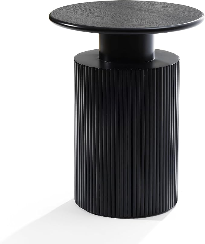 LuxenHome 21" Black Round Side Table, Fluted Black Side Table for Small Spaces, Modern Accent Round End Table for Living Room, Bedroom, Office
