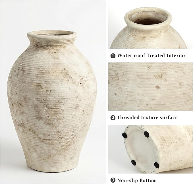 Ceramic Flower Vase Home Decor - 9 Inch Vintage Ceramic Vase Large Vases for Decor Living Room Large Ceramic Vase for Dining Room Bathroom Indoor and Outdoor Decoration
