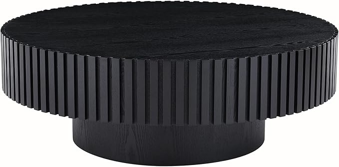 Round Coffee Table Fluted with Sturdy Base, 31.49" Modern Wood Coffee Table for Living/Reception Room, Easy Assembly, Black