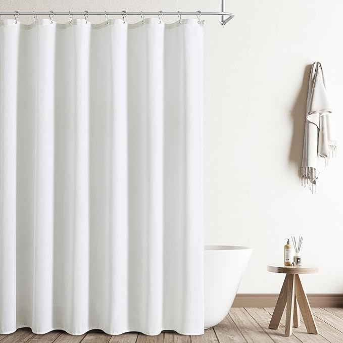 Naturoom 72x90 Inch Shower Curtain, Long Linen Weighted Thick Fabric Bathroom Shower Curtain, Neutral Hotel Elegant Modern Farmhouse Style Bath Curtains Set with 12 Plastic Hooks, White