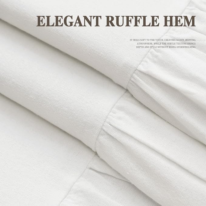 Farmhouse Shower Curtain with Ruffle Hem Linen White Shower Curtains for Bathroom Country Vintage Rustic Natural Fabric, 48" W x 72" L
