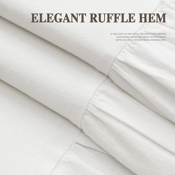 Farmhouse Shower Curtain with Ruffle Hem Linen White Shower Curtains for Bathroom Country Vintage Rustic Natural Fabric, 72" W x 80" L