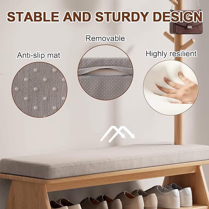 Coat Rack with Shoe Storage,Shoe Rack whit 8 Hook for Offices、Bedroom、Living Room,Small Shoe Bench,Natural