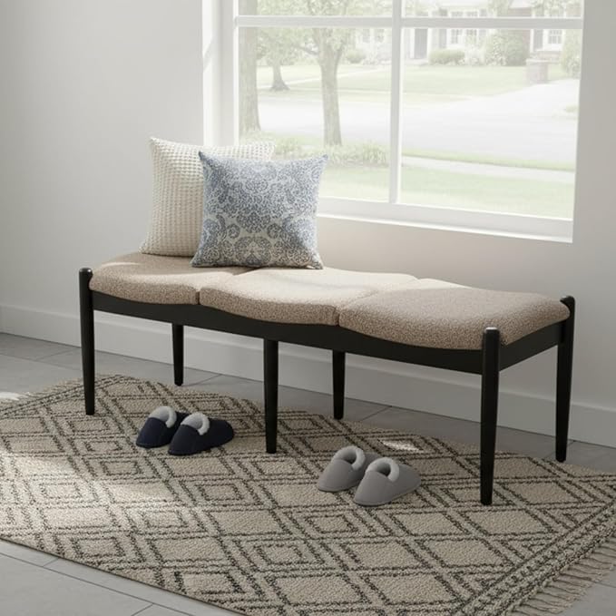 Ya-Home Modern Bedroom Ottoman Bench, 54.25” Linen Upholstered End of Bed Bench, Long Seating Entryway Bench Window Bench with Padded Cushion Solid Wood Legs for Living Room/Hallway, Khaki