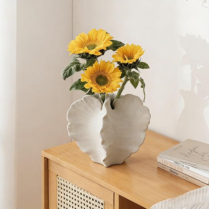 White Ceramic Vase for Home Decor,Modern Art Small Vase for Flowers,Artistic Table Centerpiece Decorative White Vase,Textured Coastal Style Accent for Living Room Shelf or Dining Room