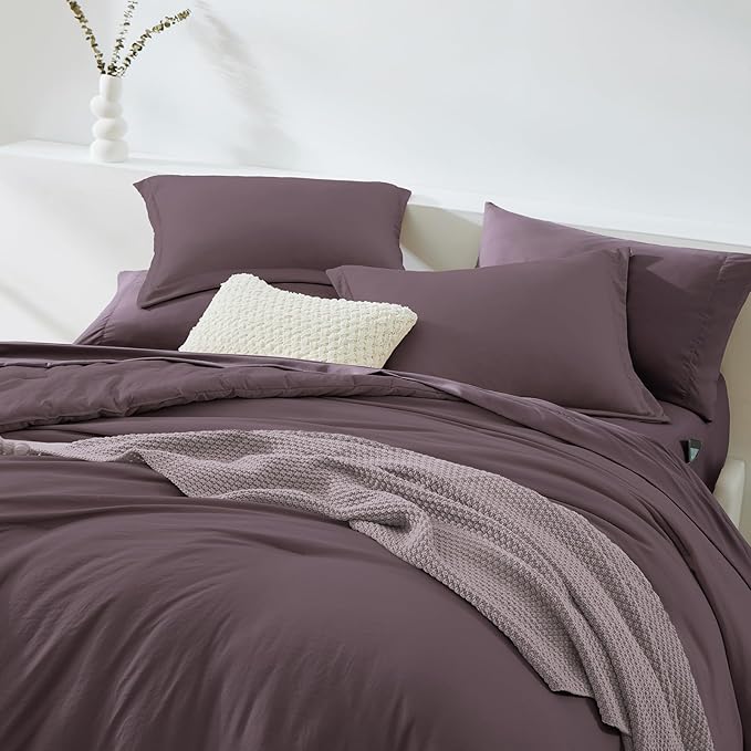 WRENSONGE Full Size Comforter Set- 7 Pieces Artic Plum Bed in a Bag Full Size Comforter with Fitted Sheet, Flat Sheet, 2 Pillow Shams, 2 Pillowcases, Warm Bedding Sets for All Season