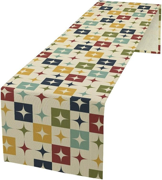 Mid Century Modern Table Runner Abstract Geometric Diamond Atomic Star Retro 1950S Dining Table Ruuner Home Kitchen Party Living Room Table Decoration 13x120in