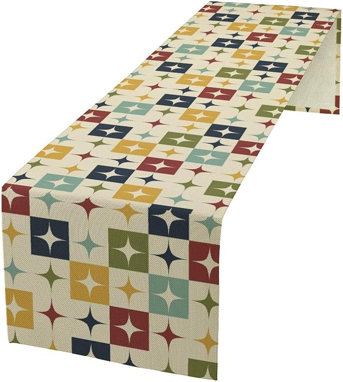 Mid Century Modern Table Runner Abstract Geometric Diamond Atomic Star Retro 1950S Dining Table Ruuner Home Kitchen Party Living Room Table Decoration 13x60in