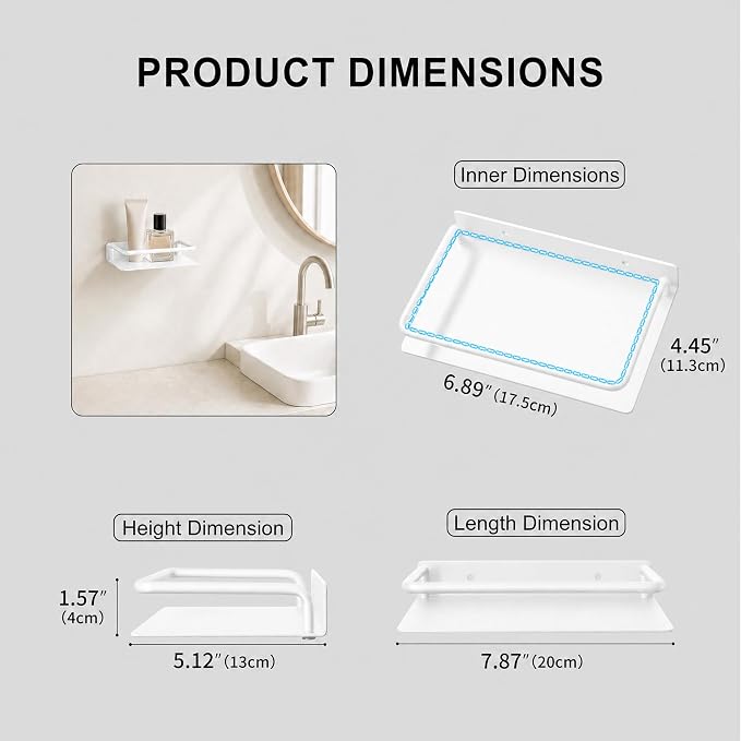 RFOUO 8 Inch White Metal Wall Shelf with Guard Rail, Small Wall Mounted Bathroom Shelf, Aluminum Floating Shelf for Toothbrush Perfume Spice, Bedroom Kitchen, 1 Pack