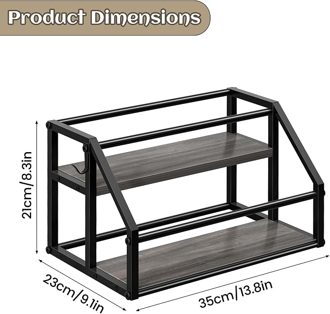 Coffee Syrup Rack Organizer, Syrup Bottle Holder Stand for Coffee Bar, 2-Tier 8 Bottles Storage Shelves for Syrup, Wine, Dressing for Kitchen Countertop, Grey
