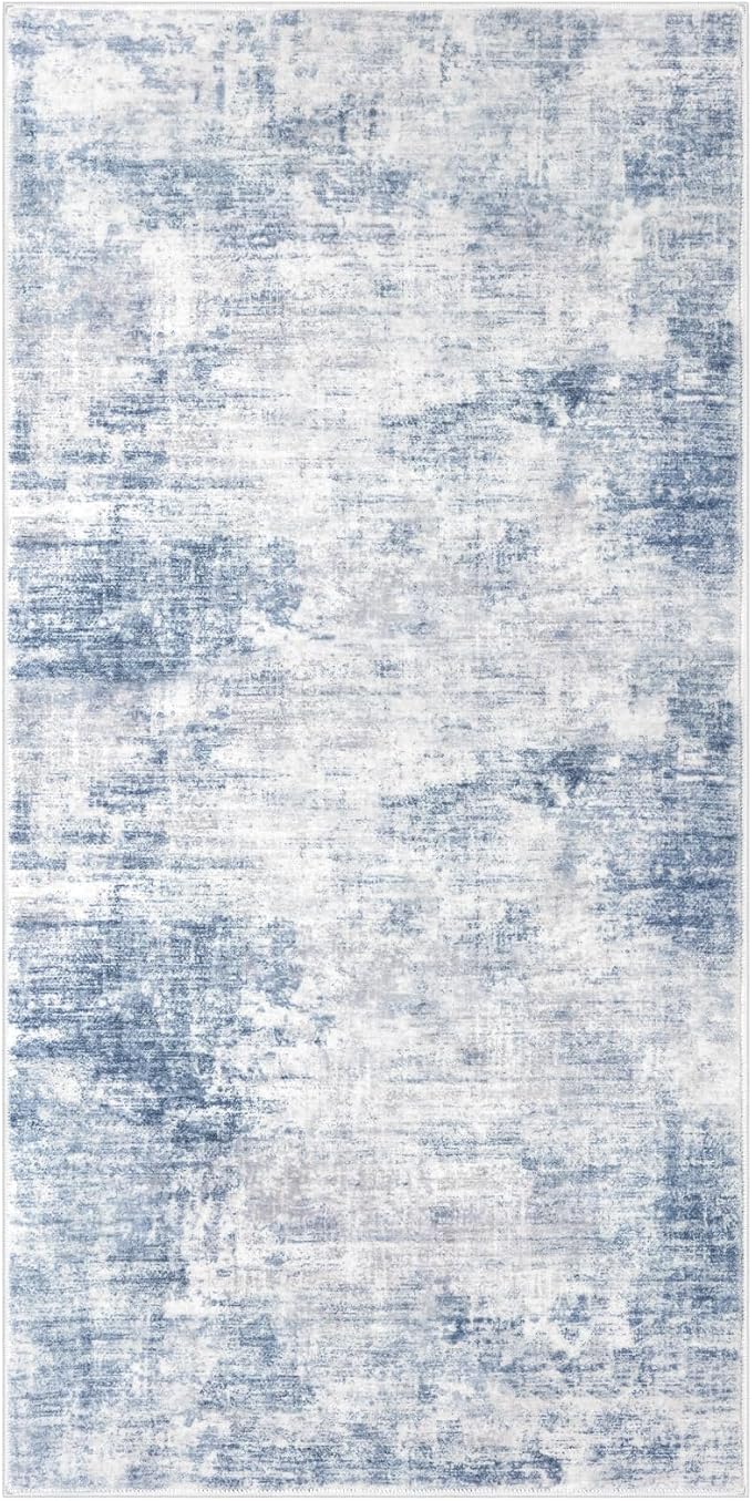 IOHOUZE Abstract Runner Rug 2x4 Ft Entryway Rugs Washable Door Mat Indoor Entrance, Rubber Backed Entryway Runners, Printed Faux Wool Non Slip Floor Carpet for Foyer Front Door Sink, Light Blue Grey