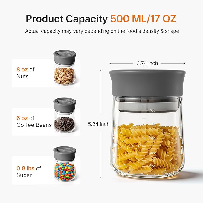2-Pack Airtight Mason Jar with Silicone Ring, Upgraded Glass Storage Jars with lids, 17oz Wide Mouth Food Jars & Canisters for Coffee Grounds, Creamer, Candy, Sugar