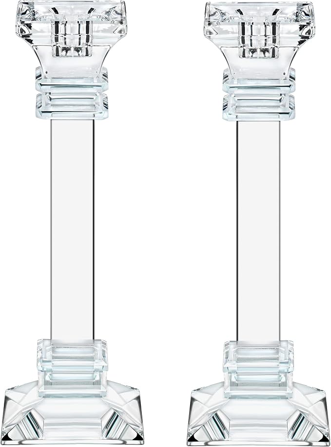 Crystal Candle Holders Set of 2-9.2" Tall Crystal Candlestick Holders - Ultra Elegant & Modern Centerpiece Home Décor