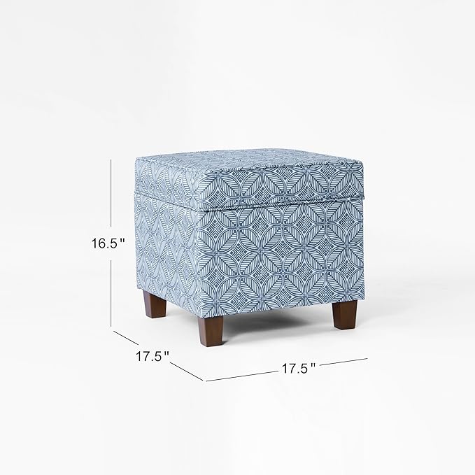 Homepop Home Decor | K7342-A874 | Classic Square Storage Ottoman with Lift Off Lid | Ottoman with Storage for Living Room & Bedroom, Blue Indigo Print