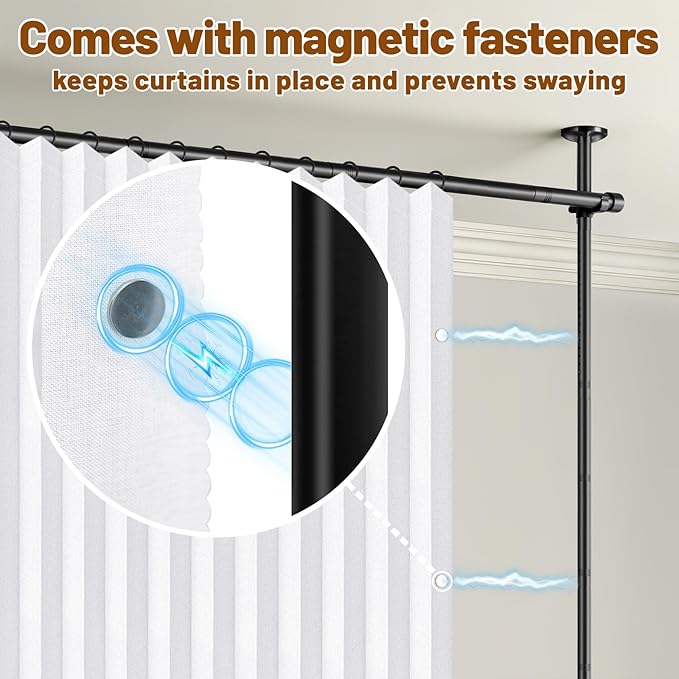 AJAZZ Privacy Curtains for Room Divider with Blackout & Soundproof (White, W100 x L96 in, 1 Panel)+ No Drill Curtain Rod(H) 43-120×(W) 35-100 in, Wall Divider for Bedroom/Studio/Office Curtain