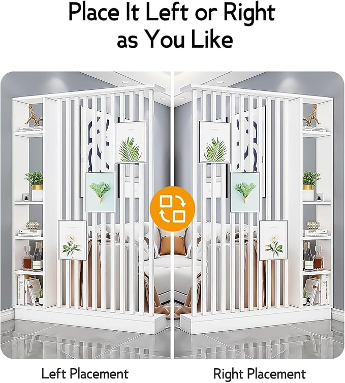 Wall Room Divider, Storage Cabinet Storage Display with Shelves, Modern Freestanding Wood Room Divider Screen, Wall Privacy Screens for Home Decorative (White,55" L x 9.5" W x 79.5" H)