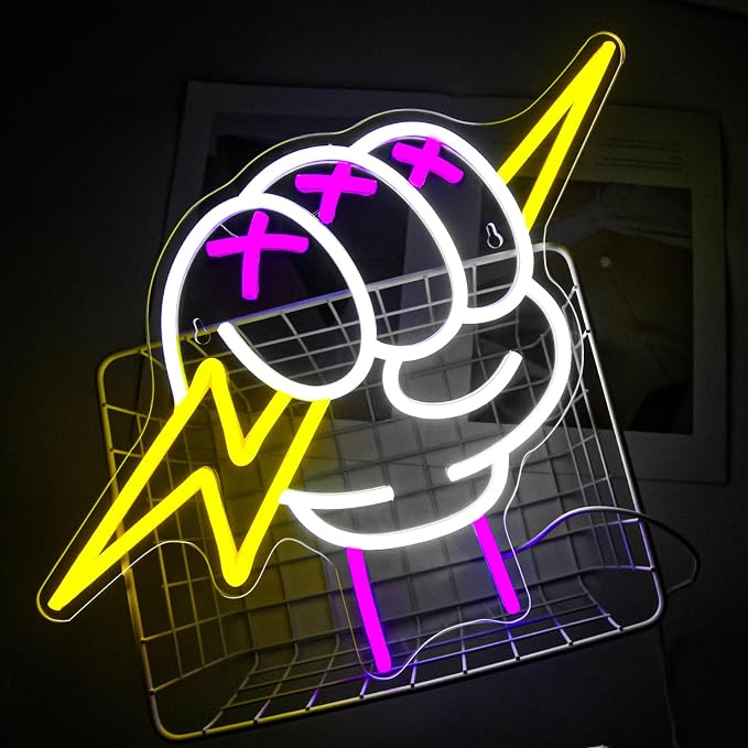 Lightning Hand Neon Sign for Wall Decor Dimmable Holding Neon Light Sign Lightning Bolt LED Sign for Teens Kids Bedroom Living Room Birthday Party Game Room Man Cave Decoration Gift