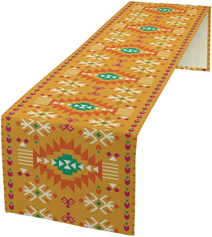 Aztec Southwest Table Runner,Ethnic Style Design Geometric Triditional Kitchen Table Runners Table Setting Decor for Garden Farmhouse Wedding Party Holiday Dinner Home 13x90 Inch