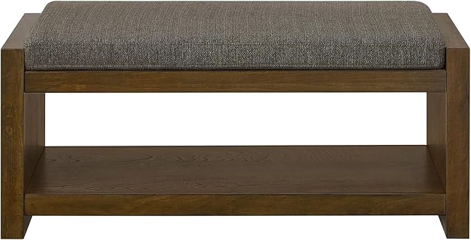Accent Bench with Lower Shelf Shoe Rack, Padded Seating Bench for Living Room, Modern Compact Bed End Bench with Storage for Bedroom Seating, Removable Cushion (Granite, 40" L)