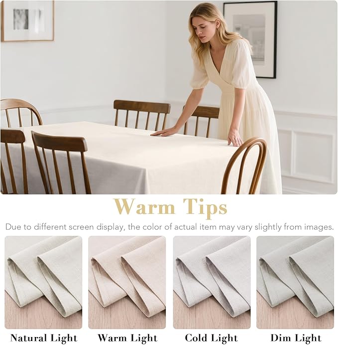 H.VERSAILTEX Linen Table Cloths Rectangle 60 x 104 Inch Premium Tablecloth Spill-Proof Waterproof Table Cover for Dining Buffet Feature Extra Soft and Thick Fabric Wrinkle Free, Natural