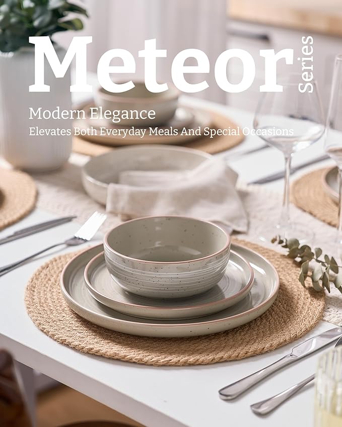 Famiware Meteor Plates and Bowls Sets, 18-Piece Stoneware Dinnerware Sets, Dishes Set for 6, Microwave and Dishwasher Safe Tableware, Matcha Green