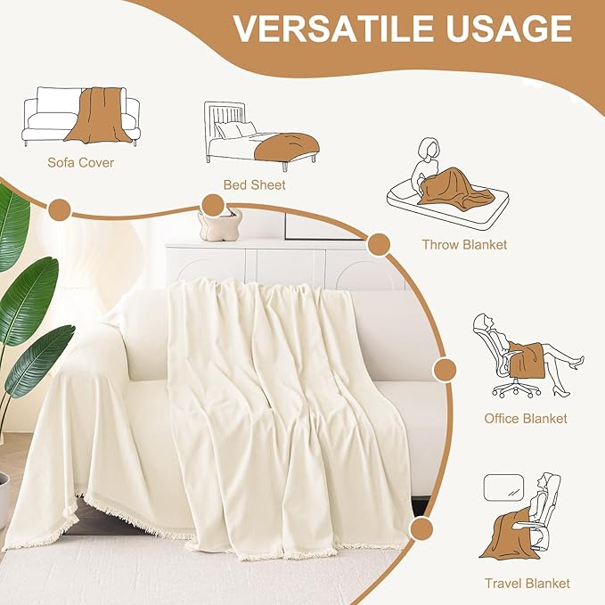 Smiry Couch Cover for Dogs, Washable Chenille Sofa Covers for 3 Cushion Couch, Soft Sofa Slipcover for Pets, Thick Sectional Furniture Protector with Tassels (Beige, 71x91 Inch)