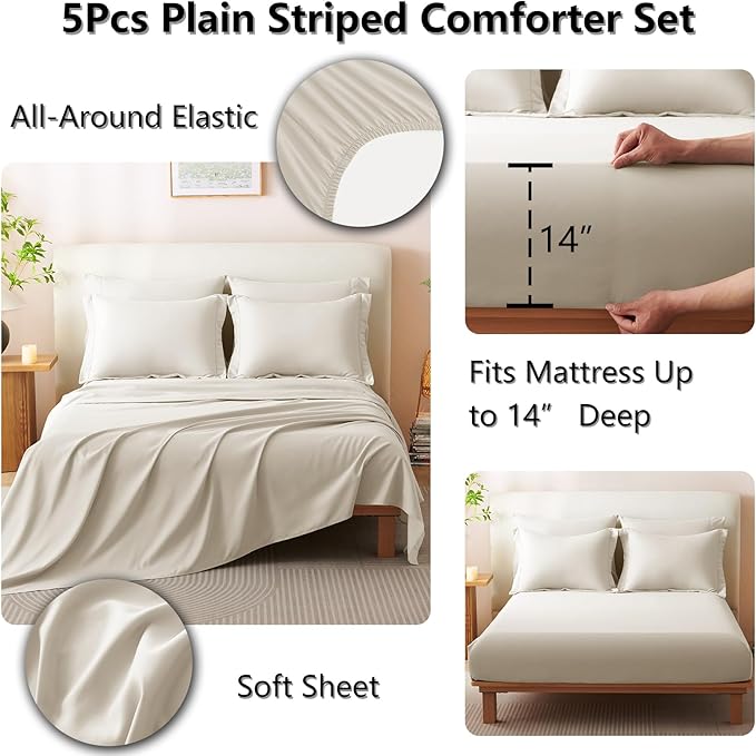 CozyLux Twin XL Size Comforter Sets - 5 Piece Bed in a Bag Beige Comforter Set with Sheets Luxury Bed Set All Seasons, Soft Bedding Set with Down Alternative Comforter, Sheets, Pillowcase & Sham