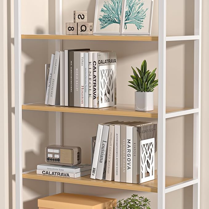 VFINE Withe Bookend 4-Piece, Tree Design Bookends for Shelves, Metal Book Ends for Desk, Decoration Stylish Bookshelf Bookends for Home Office School Supplies