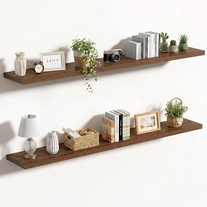 Vivelove 55 Inches Floating Shelves Wall Mounted, 10" Deep Wall Shelves for Bedroom, Bathroom, Living Room, Kitchen, Office, Home Decor, Modern Shelf, Set of 2, Walnut, 55x10.2x1.5