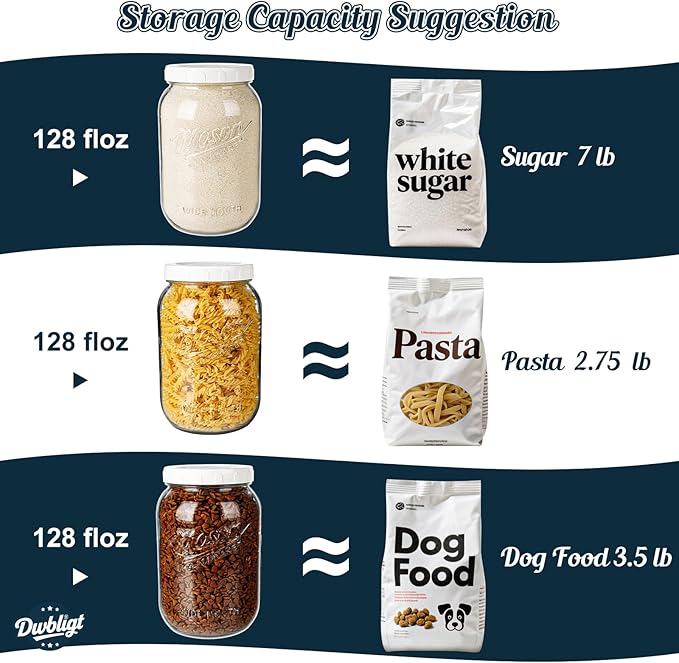 1 Gallon Glass Jar with Airtight Lid, Large Mason Jar Extra Wide Mouth for Flour Sugar Food Storage Containers with Scale Mark(1 PCS), Canning Jars for Sun Tea, Kombucha, Cookie, Pickle, Fermenting