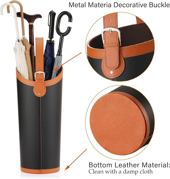 Faux Leather Large Umbrella Holder Entryway，Modern Black Umbrella Rack Stand Indoor