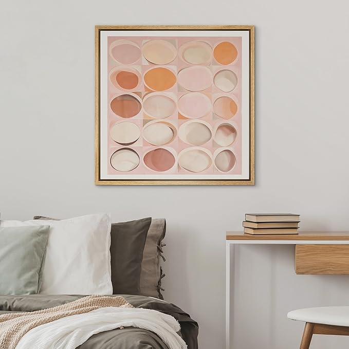 SIGNWIN Framed Canvas Print Wall Art Blush Pink Geometric Art Soft Circle Illustrations Modern Art Decorative Relax/Zen Nordic for Living Room, Bedroom, Office - 24"x24" NATURAL