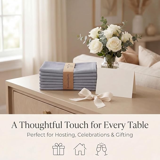 Urban Villa Cloth Napkins 100% Cotton Highly Absorbent Washable Durable Reusable Premium Dinner Napkins Ideal for Gifts for Mothers Day Hotel Farmhouse Parties - Gray (20" x 20", Set of 12)