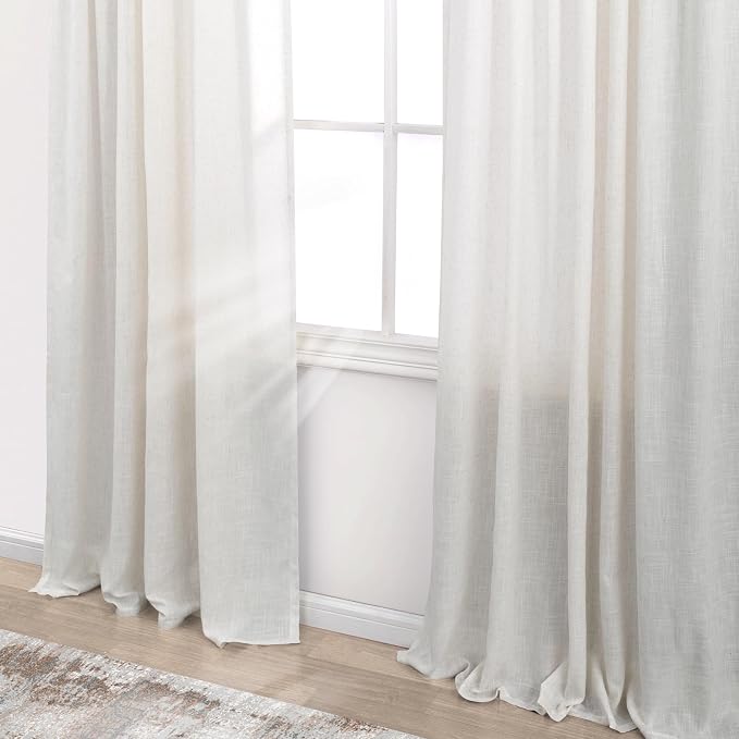 KOUFALL 42 x 84 Narrow Curtains for Small Window,Linen Semi Sheer Light Filtering Slim Curtains for 36 38 40 Wide Skinny Long Windows,42x84 Inches Long Total Width 84x84 Length,Cream Beige