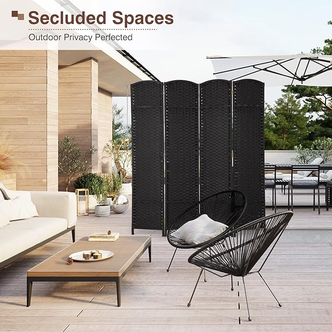 Room Divider 4 Panel 5.6 FT Tall Privacy Screen Waterproof Wood Frame Partition Room Dividers and Folding Privacy Screens Freestanding Wall Divider Indoor and Outdoor for Portable Room Separation