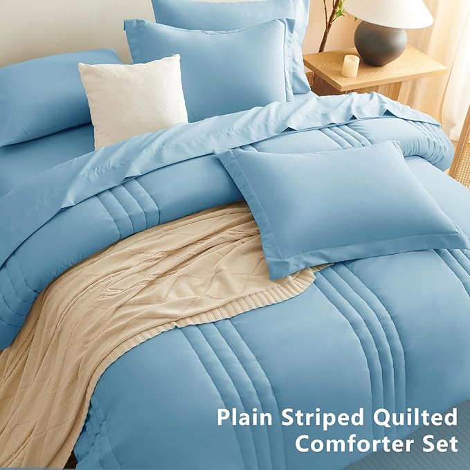 CozyLux Queen Size Comforter Sets - 7 Piece Bed in a Bag Aqua Blue Comforter Set with Sheets Luxury Bed Set All Seasons, Soft Bedding Set with Down Alternative Comforter, Sheets, Pillowcases & Shams