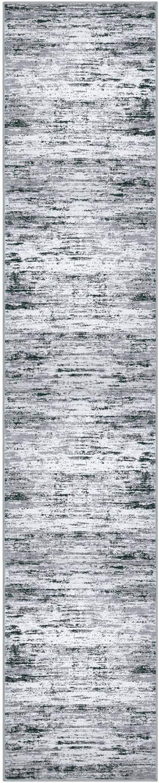 Lansny Modern Abstract Runners for Hallways 2x10, Washable Runner Rug Non-Slip Indoor Soft Long Hallway Runner Rug, Thin Print Faux Wool Floor Carpet for Hall Entryway Kitchen, Black Grey White