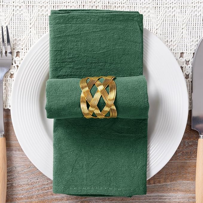 MLMC 8 Pack Emerald Green Cloth Napkins Rustic Washable Cotton Linen Napkins Set of 8 17"x17" Reusable Dinner Napkins Cloth for Wedding Baby Shower Party Decor Use