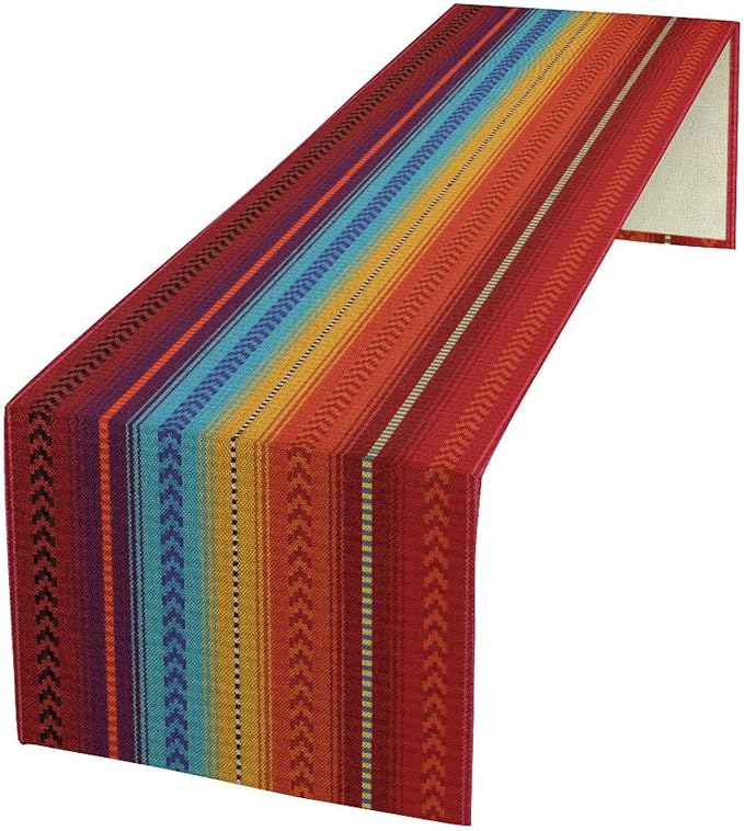 YCness Mexican Table Runner Striped Mexican Poncho Pattern Traditional National Ornament Table Runner for Party Living Room Home Bedroom Kitchen, 13x90 Inch