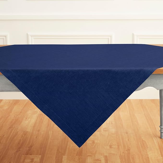 Solino Home Royal Blue Linen Tablecloth 52 x 52 Inch - 100% Pure Linen Square Table Throw - Athena, Machine Washable Tablecloth