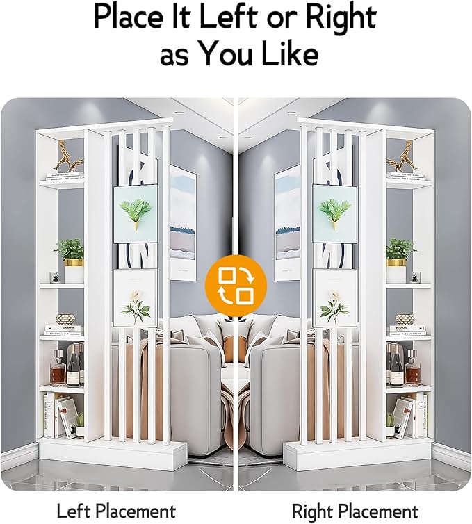 Wall Room Divider, Storage Cabinet Storage Display with Shelves, Modern Freestanding Wood Room Divider Screen, Wall Privacy Screens for Home Decorative (White,35.4" L x 9.5" W x 79.5" H)