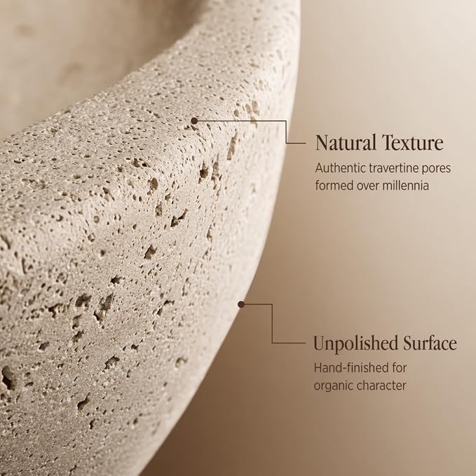 Natural Travertine Decorative Bowl 7.8", Fruit Bowl for Kitchen Counter & Natural Stone Centerpiece for Coffee Table Decor, For Entryway, Kitchen Fruit Bowl, Potpourri, Dining Table Centerpiece.