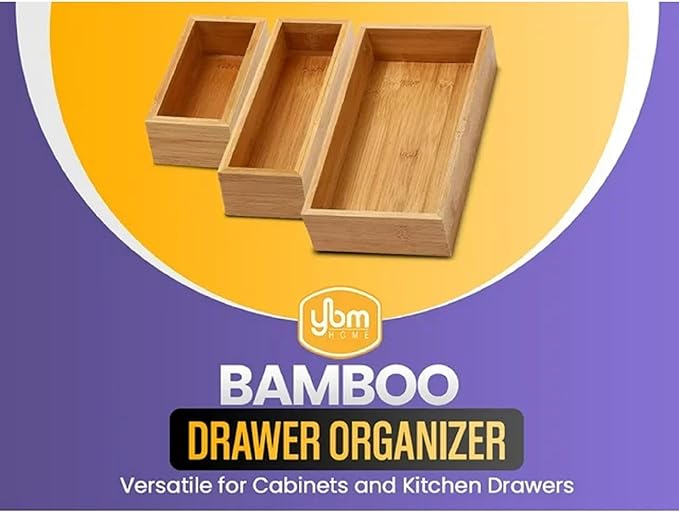 YBM HOME Bamboo Drawer Organizer Storage Box for Kitchen Drawer, Office, Bedroom, Children Room, Craft, Sewing, and Bathroom, 6 Pack 6x15x2 inch