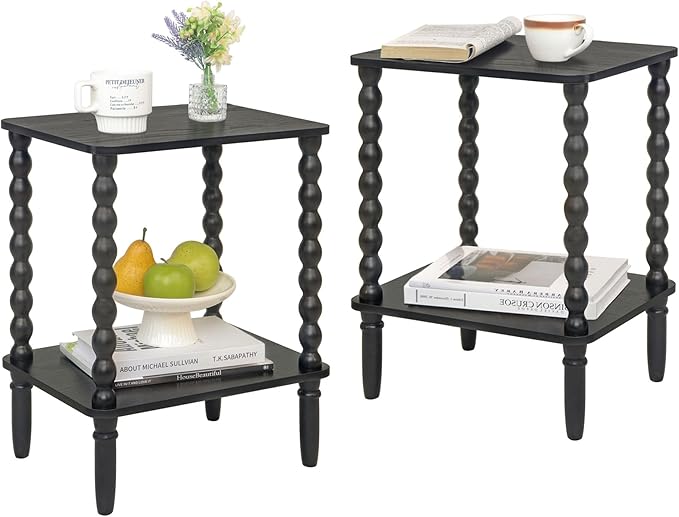 Fultyle End Tables Set of 2, Small Side Table with Storage Shelf, Nightstands for Bedroom Set of 2 for Living Room, Office and Small Spaces (Black)