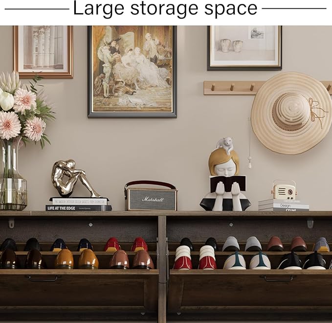 LOUVIXA Shoe Cabinet with 4 Flip Drawers, Narrow Shoe Storage Cabinet, Freestanding Shoe Cabinet Organizer, Hidden Shoe Rack Cabinet for Entryway, Hallway (4-Drawers, Brown/4-drawers)