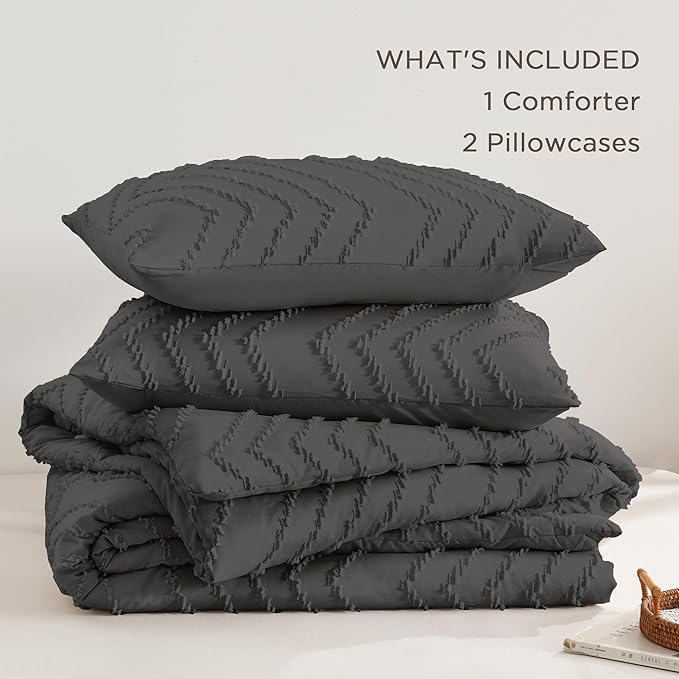Andency Dark Grey Oversized Super King Plus Comforter Set 128x120, Extra Large King Size Comforter Oversize Boho Soft Warm Bedding Comforter Sets, 3 Pieces Aesthetic Chevron Textured Bedding