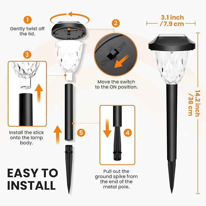 GIGALUMI 16 Pack Solar Lights Outdoor, Solar Pathway Lights with Great Pattern, Waterproof Auto On/Off Light for Outside Yard Garden Walkway Driveway Lawn Pathway